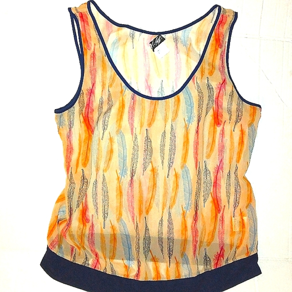 ☆Like New☆LORD & TAYLOR☆Juniors Neon Sheer Feather Print Tank☆So Pretty☆Medium